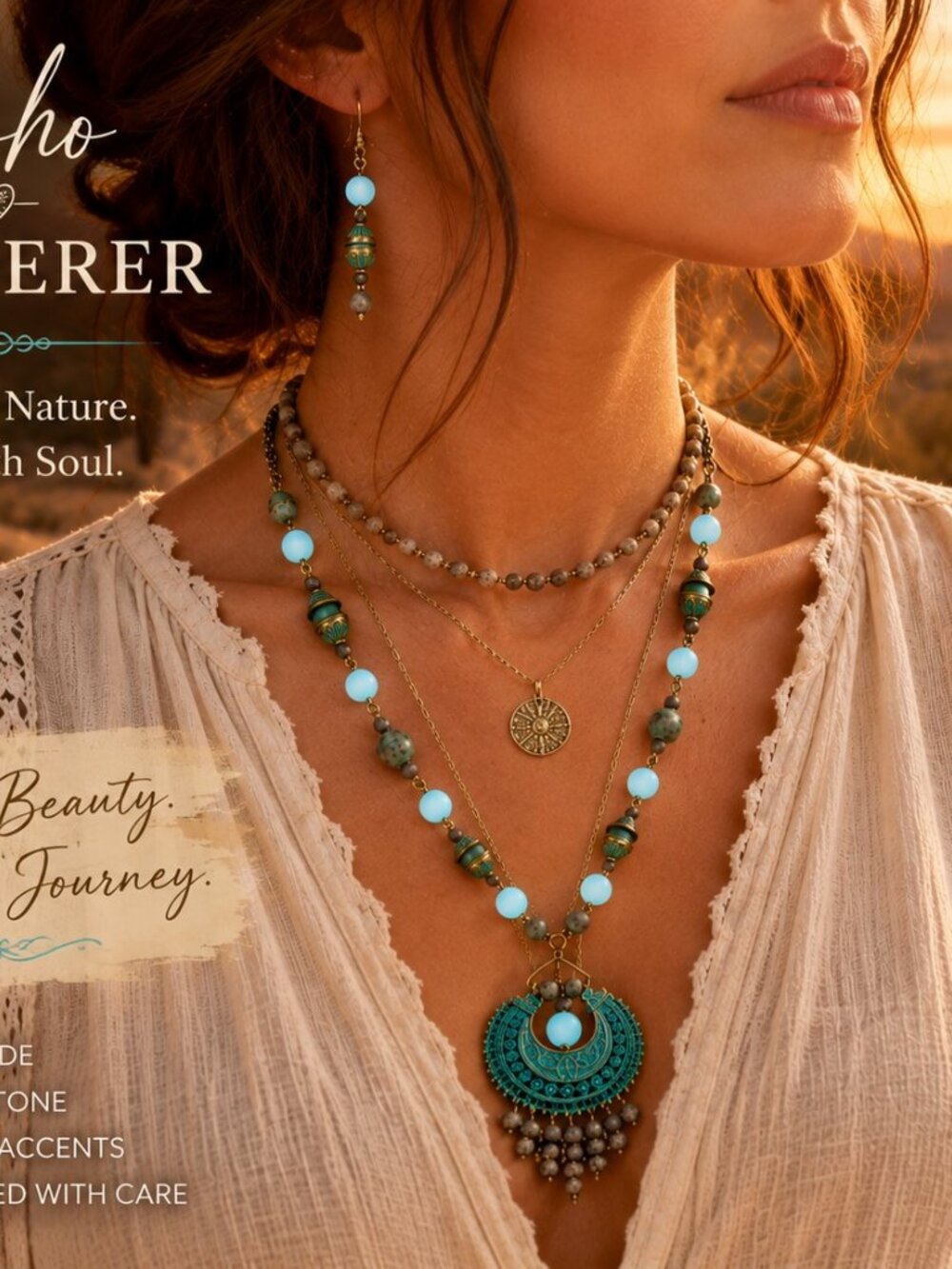 Maifanite and Quartz Crescent Necklace Set
